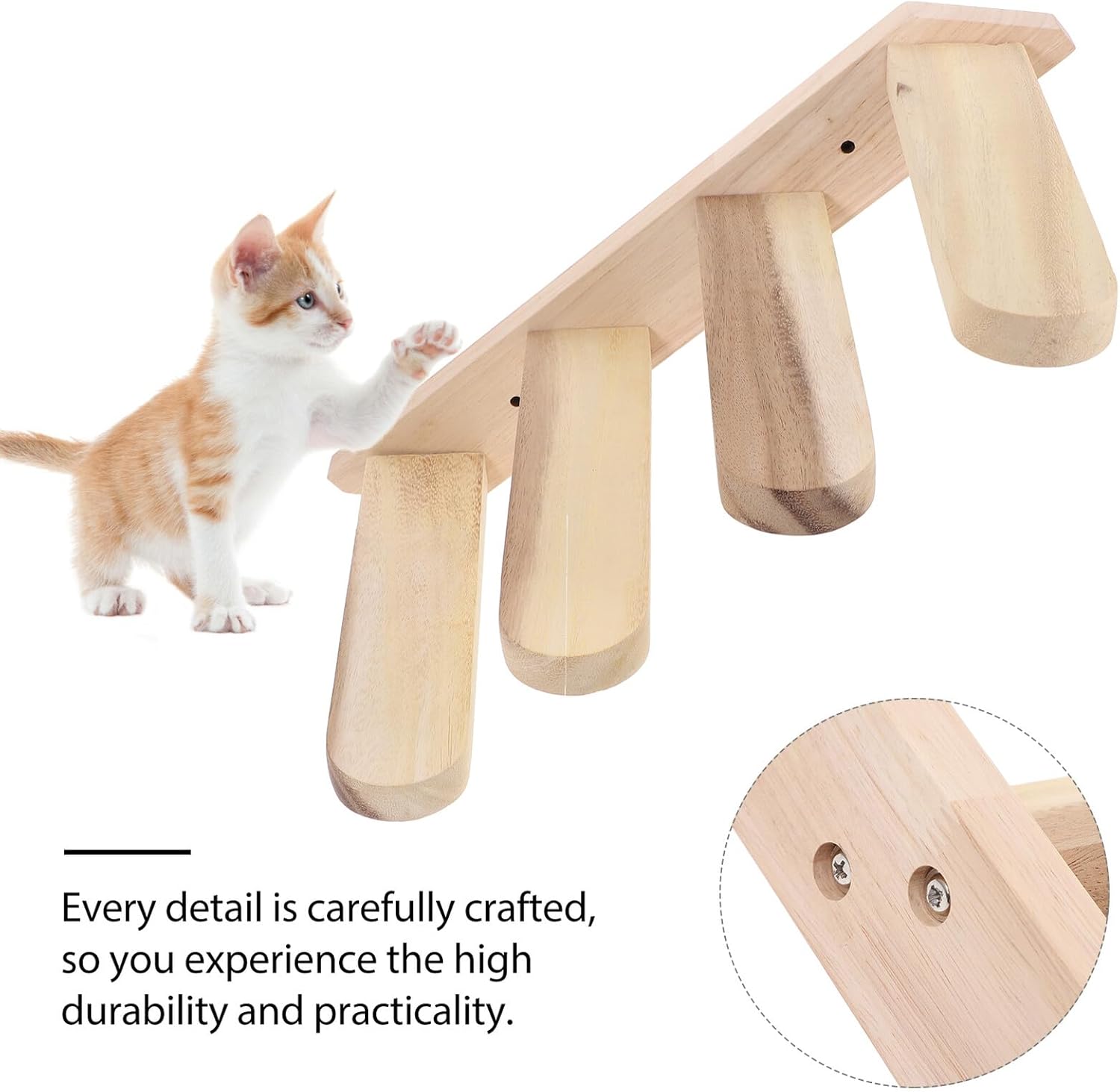 VANZACK Wall-Mounted Cat Climbing Platform Solid Wood Step Rack for Indoor Cats Smooth Surface Pet Jumping Board Sturdy for Kitten Activity