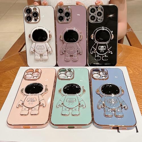 Aigomara 6D Plating Astronaut Hidden Stand Case Cover For Iphone 12 Pro Max Women Astronaut Folding Bracket Kickstand Iphone Case With Camera Protector Soft Tpu Shockproof Bumper 6.7 Inch - Green #TOP5