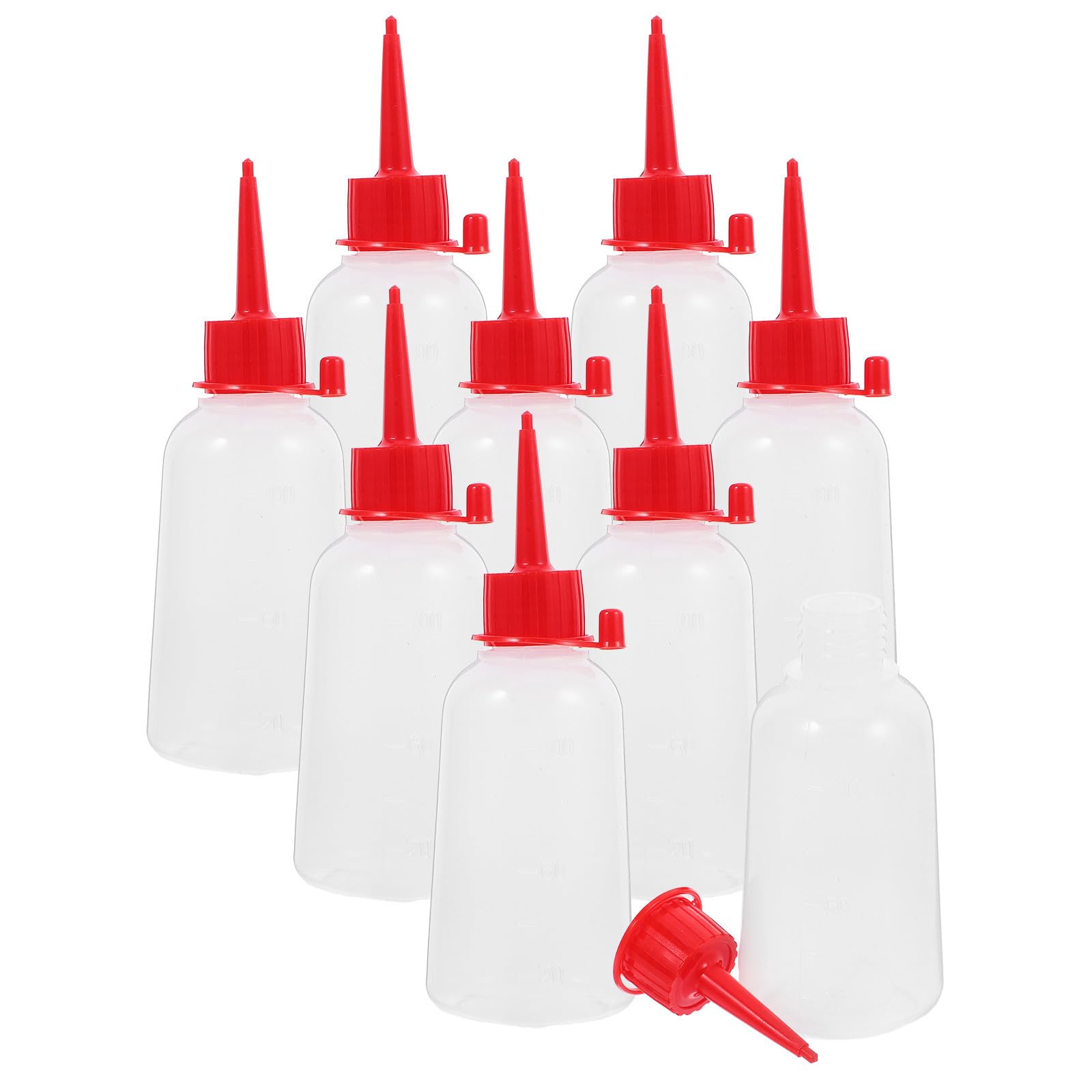 VILLCASE Frascos Gotero de Plástico Transparente Punta de Aguja Roja, 10 Botellas de 100 Ml para Dispensar Pegamento, Gel y Líquidos en Talleres y Hogar