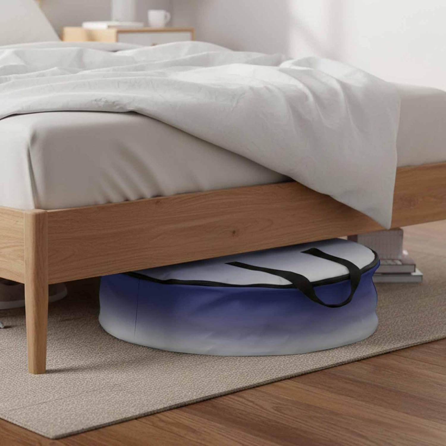 Gray Blue Round Storage Bag 36 Inch, Gradient Clothes Storage Container with Handles Heavy Duty Organizer for Comforter, Bedding & Holiday Wreaths