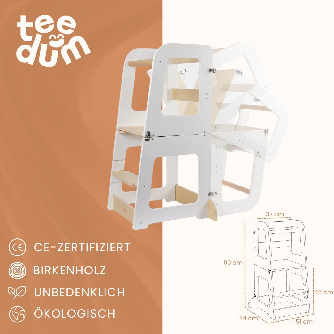 Lernturm ab 1 Jahr – Montessori Beobachtungsturm, umwandelbar in Kinderschreibtisch – Kinderstuhl Holz – Hochhocker für Kinder von 1 bis 6 Jahren (Naturholz)