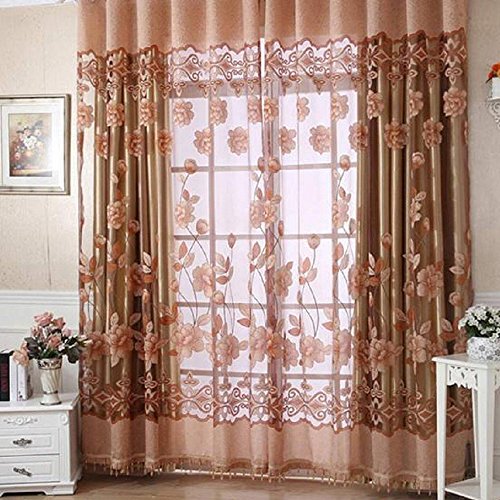 hotbesteu Cortinas Dormitorio Moderno Flores Impreso de Tul Cortina Traslúcidas Cortinas Transparentes 100x250