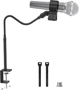 ZealSound Microphone Stand 19inch,Flexible Gooseneck Desktop Mic Stands,Upgraded Microphone Clip Holder for Mics with Outer Diameter 1.03" and 2.59",3/8" to 5/8" Screw Adapter for Blue Yeti and More