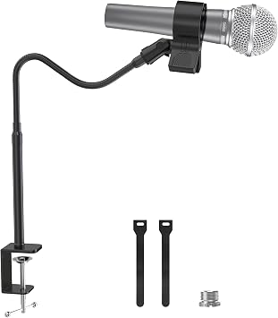 ZealSound Microphone Stand 19inch,Flexible Gooseneck Desktop Mic Stands,Upgraded Microphone Clip Holder for Mics with Outer Diameter 1.03" and 2.59",3/8" to 5/8" Screw Adapter for Blue Yeti and More