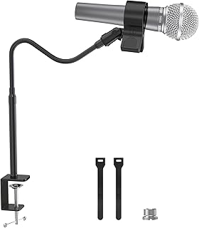 ZealSound Microphone Stand 19inch,Flexible Gooseneck Desktop Mic Stands,Upgraded Microphone Clip Holder for Mics with Outer Diameter 1.03" and 2.59",3/8" to 5/8" Screw Adapter for Blue Yeti and More