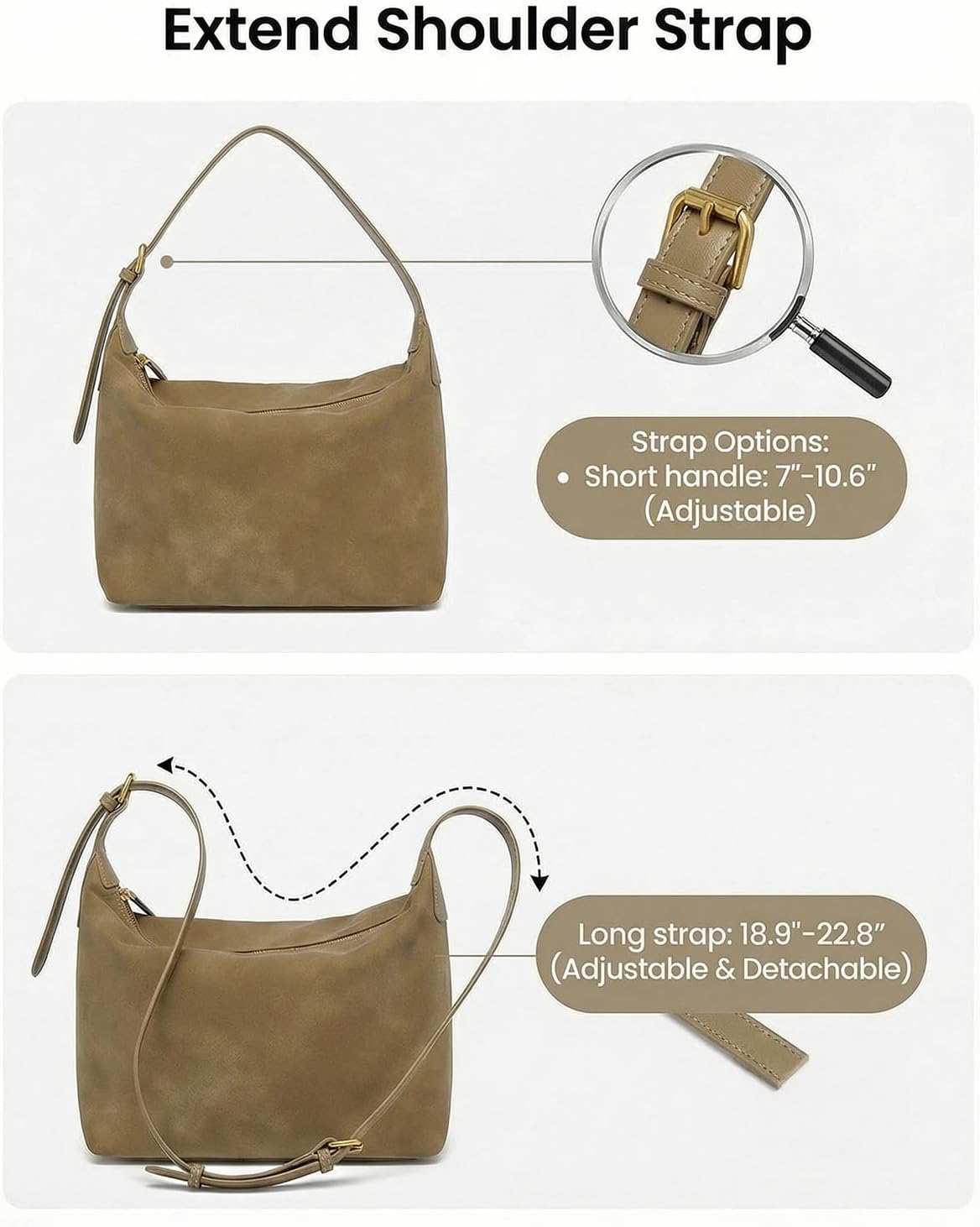 Medium Suede Hobo Bags for Women 10.6 Inch, Matte Faux Leather Shoulder Bag with Adjustable Strap, Slouchy Crossbody Purse - Image 6