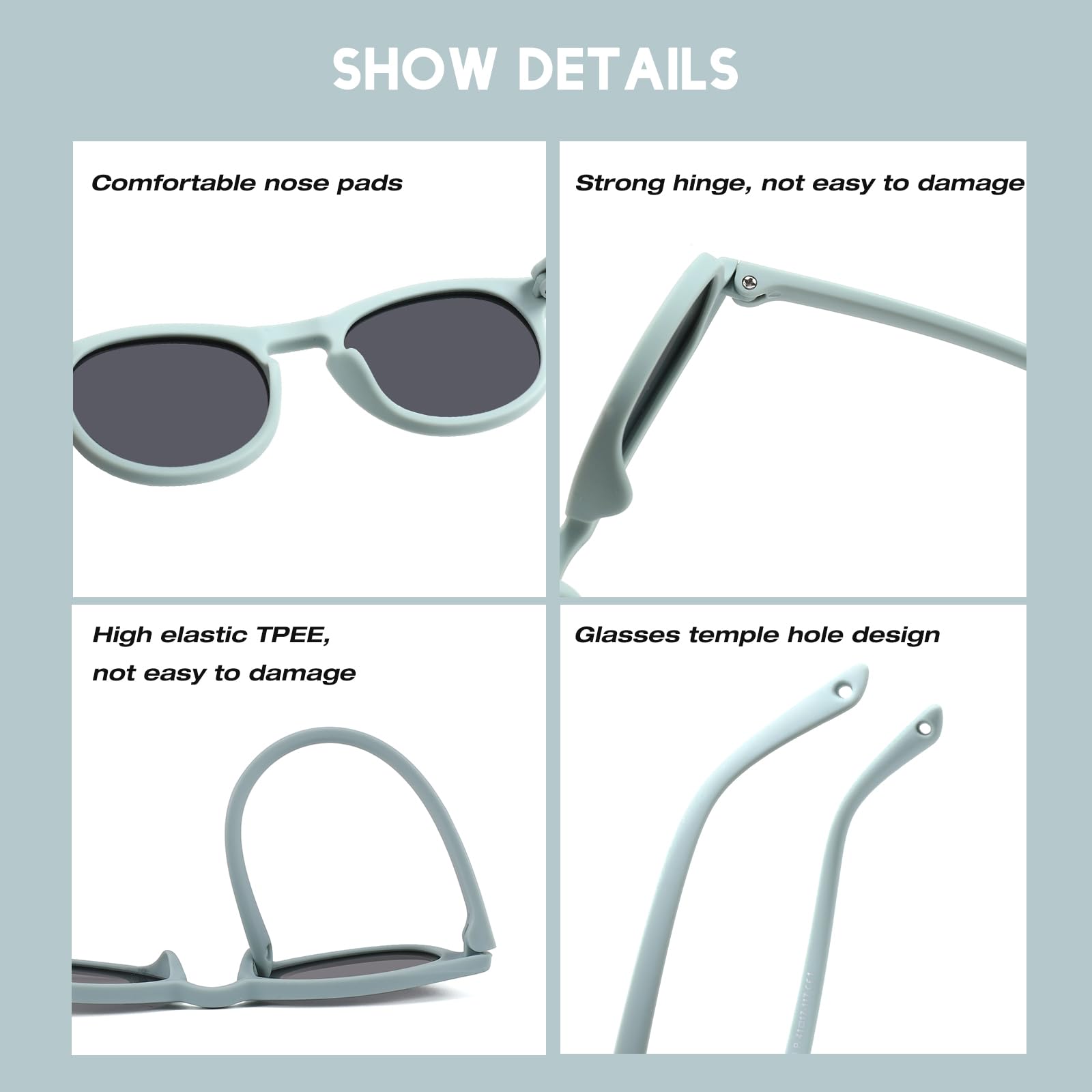Baby First Sonnenbrille mit Riemen, rund, flexibel, UV400, polarisiert, für Kinder von 0–24 Monaten