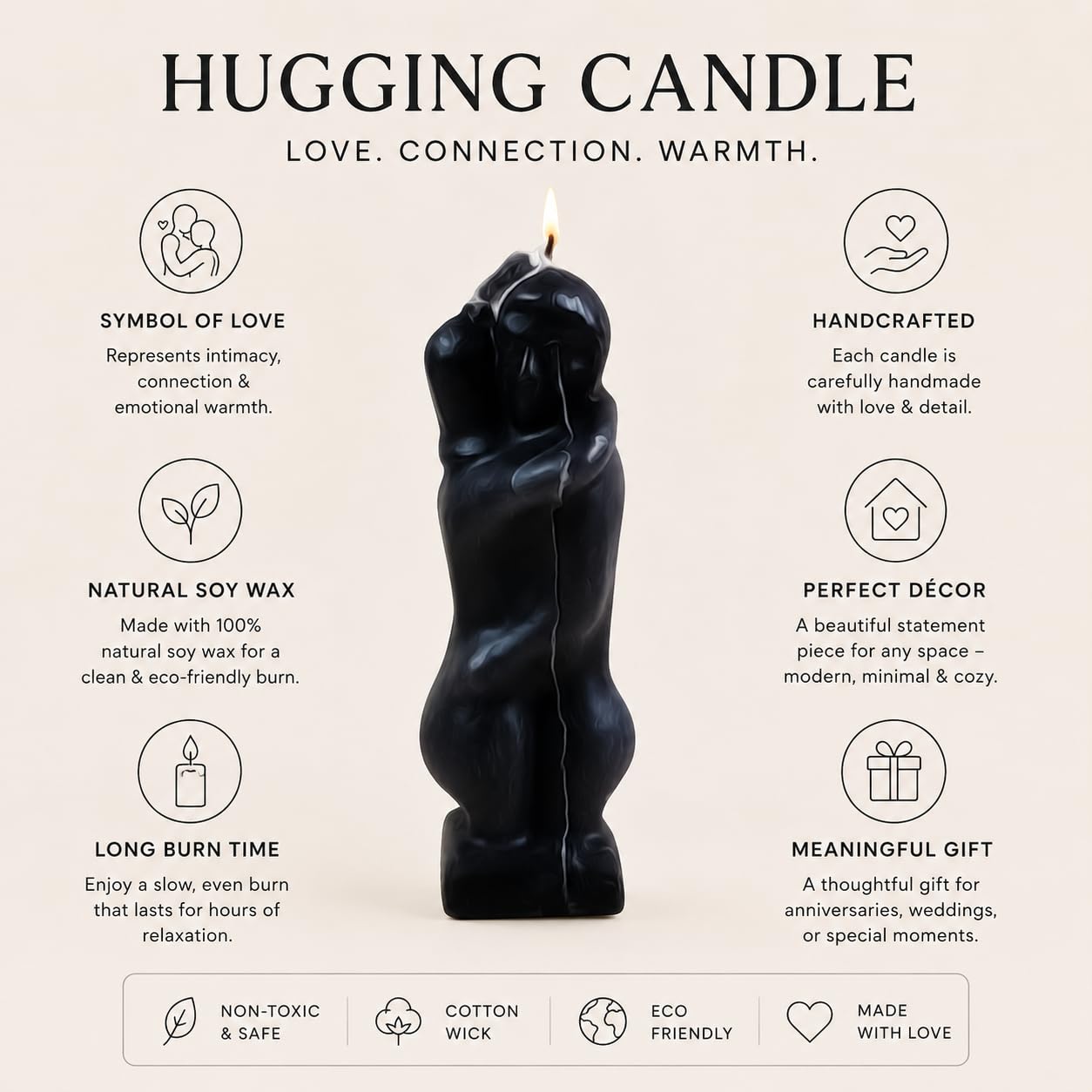 Hecate Wizard Mall Couple Hugging Candle | Healing & Relaxation Magic Soy Wax Candle for Love, Stress Relief, Meditation & Romantic Ambiance | Long-Lasting (Black-12.5H X 5.5Wcm)-110 Grams 1