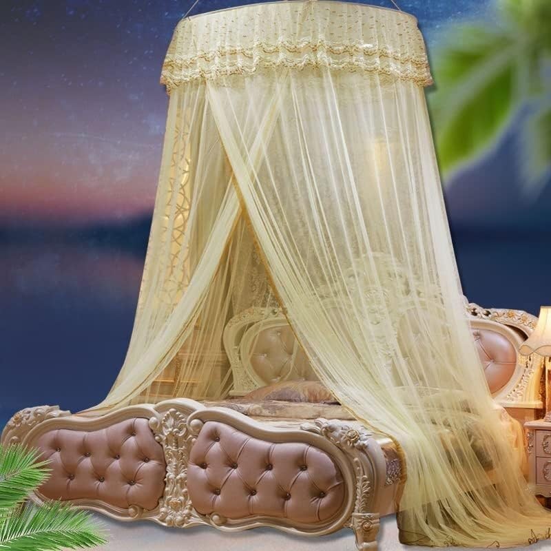 Mosquitera Amarilla para Cama, Dosel para Cama para decoración de habitación de niñas, mosquitera de Encaje en Forma de cúpula, Dosel Colgante para protección contra Insectos.