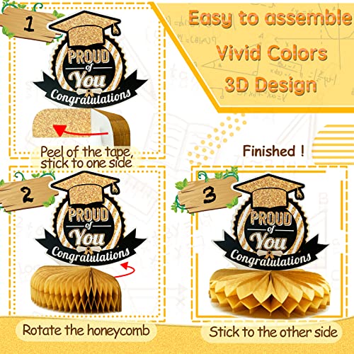 Graduation Party Decorations 9Pcs Graduation Centerpieces For Tables 2023 Grad Table Decorations Congrats Honeycomb Table Centerpiece Grad Table Toppers Graduation Party Favors Supplies (Black Gold) #TOP5