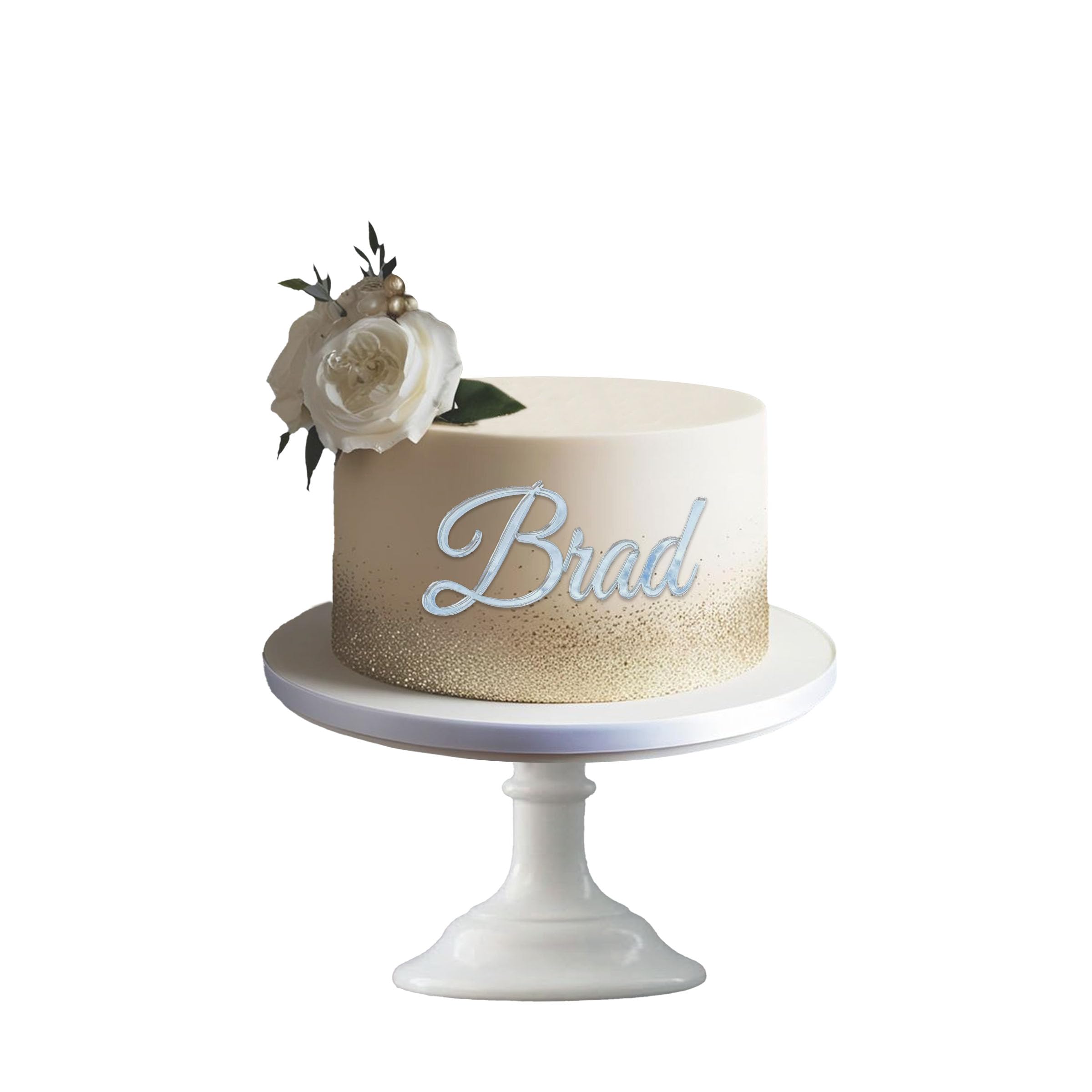 Personalised Cake Topper – Multicoloured Acrylic Name Plate for Birthday, Wedding, Anniversary – Custom Letters Cake Decoration & Charms (Silver)