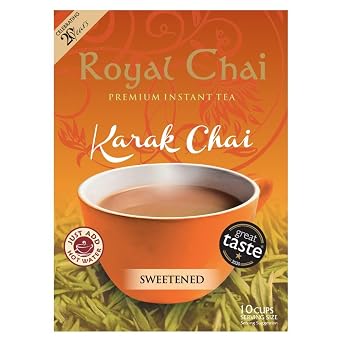 Royal Chai | Karak Chai Sweetened | 10 Count Single Box | All Natural, No Preservatives | Premium Instant Tea | Made in the UK
