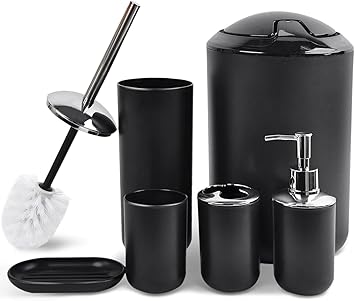 CERBIOR Bathroom Accessories Set 6 Piece Bath Ensemble Includes Soap Dispenser, Toothbrush Holder, Toothbrush Cup, Soap Dish