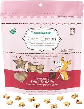 CocoTherapy Coco-Charms Training Treats, 100% USDA Certified Organic, Non-GMO, Vegan, 100% Human Grade, Cranberry Sweet Potato Pie, 5 oz.