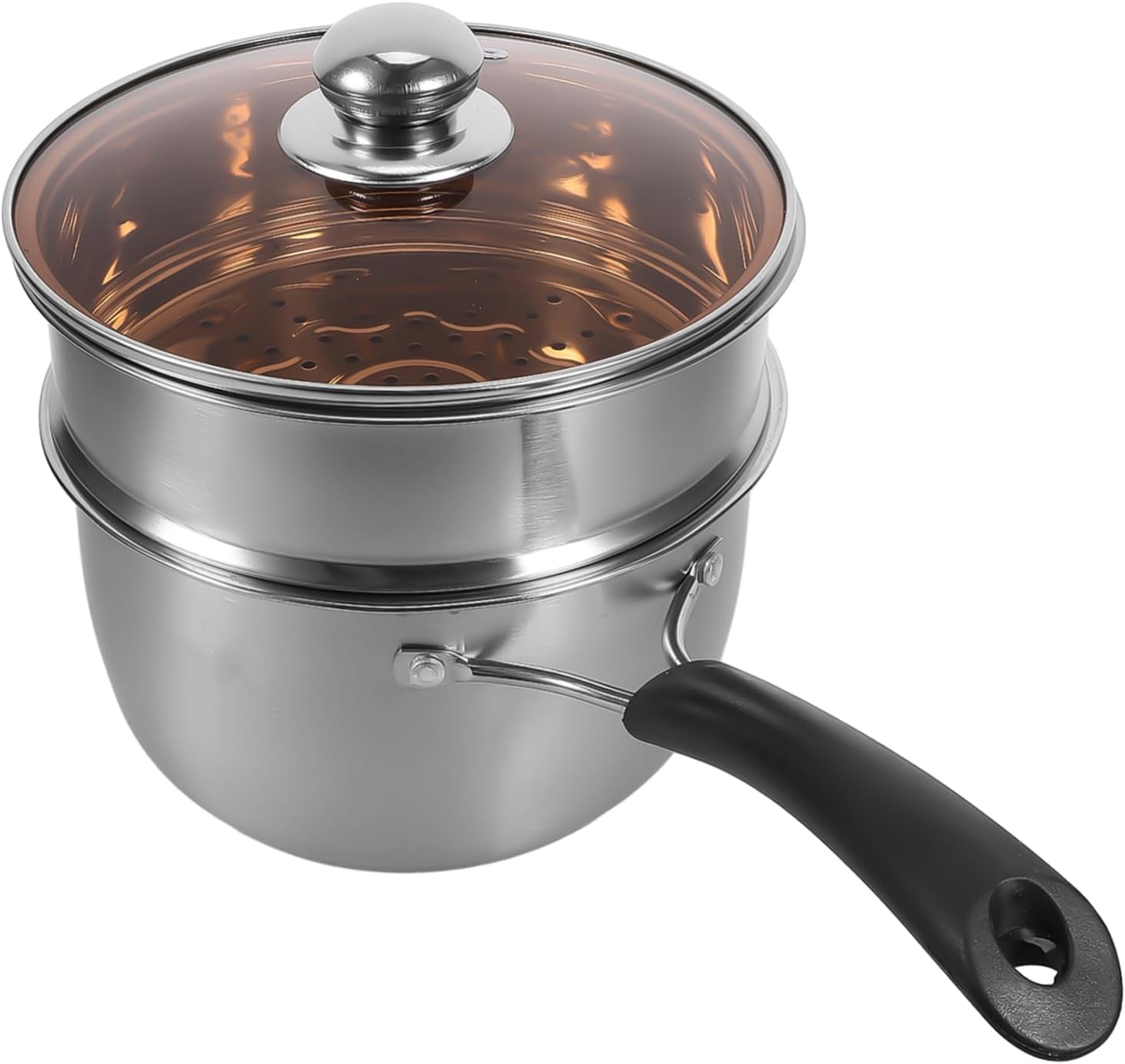 Ciieeo Stainless Steel Steamer Pot with Lid Multi-Purpose Saucepan for Cooking Suitable for Induction Cookers Home Use 1.5L Capacity