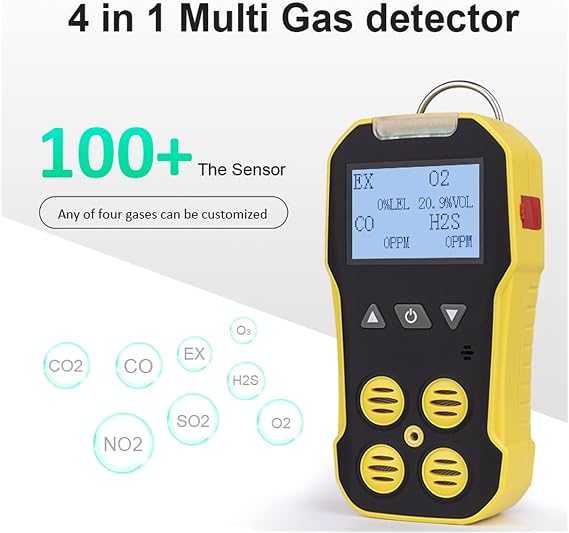 Gas Detector Multi Gas Detector O2 H2S CO LEL 4 in 1 Gas Meter Oxygen Hydrogen Sulfide Carbon Monoxide Combustible Gas Leak Detector(BH-4A)