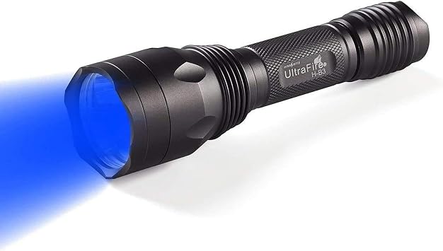 ULTRAFIRE 470nm Blue Light Flashlight, 3-LED Single Mode Handheld H-B3