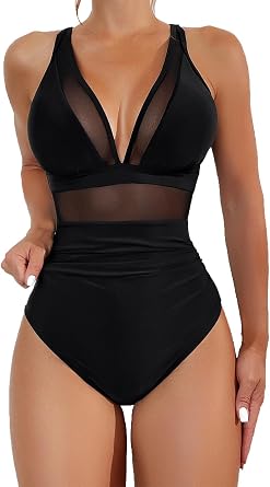 Sexy Mesh Tummy Control Full Coveragel One Piece Bathing Suit for Women