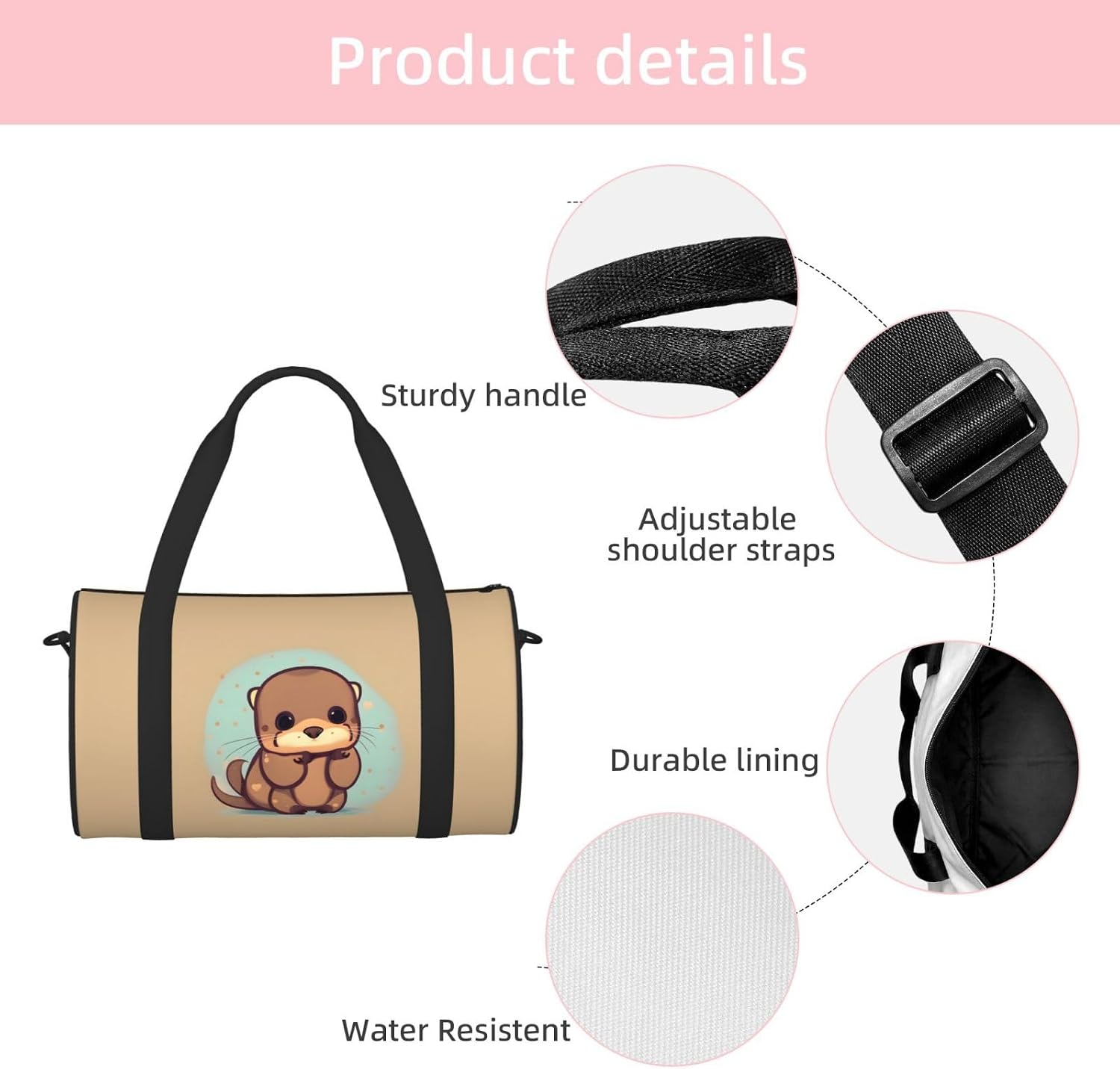 Cute Otter Print Sports Tote Bag Lightweight Water-Resistant Gym Backpack Travel Supplies