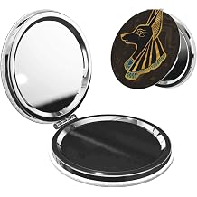 Ancient Egyptian God Anubis Portable Pocket Makeup Mirror - Dual Normal & Magnifying, Pu Leather Round Shape