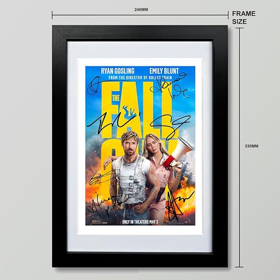The Fall Guy Cast Signed Autograph Poster Photo Print Framed Memorabilia Gift Movie Film 2024 Ryan Gosling Emily Blunt (A4 framed & mounted)