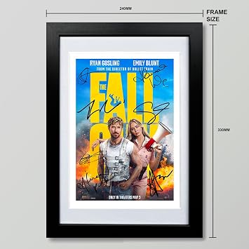 The Fall Guy Cast Signed Autograph Poster Photo Print Framed Memorabilia Gift Movie Film 2024 Ryan Gosling Emily Blunt (A4 framed & mounted)