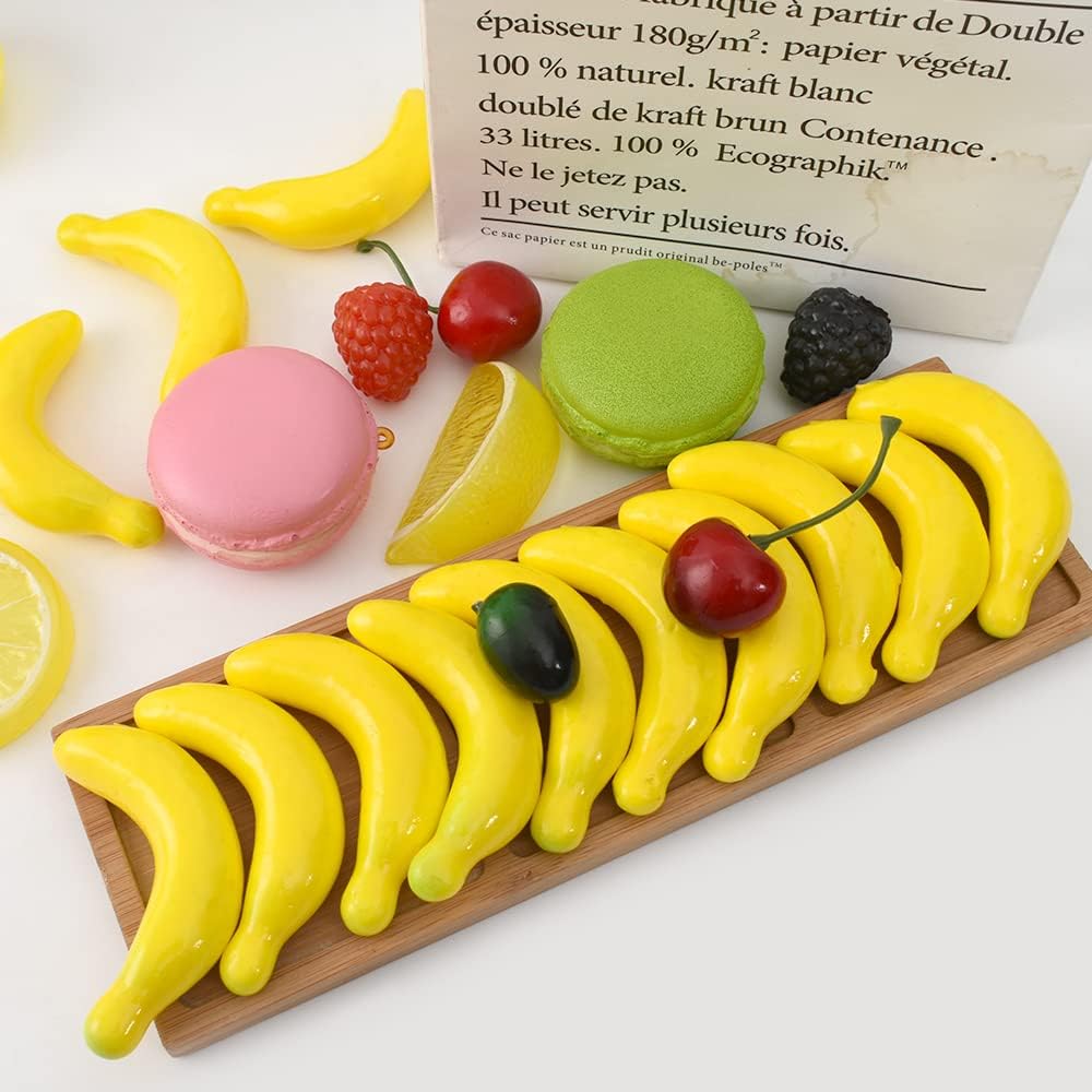 Mini Artificial Bananas, 40PCS Fake Banana Lifelike Fruit Simulation Mini Fruit for Home Kitchen Photography Party Decoration, 6.5cm