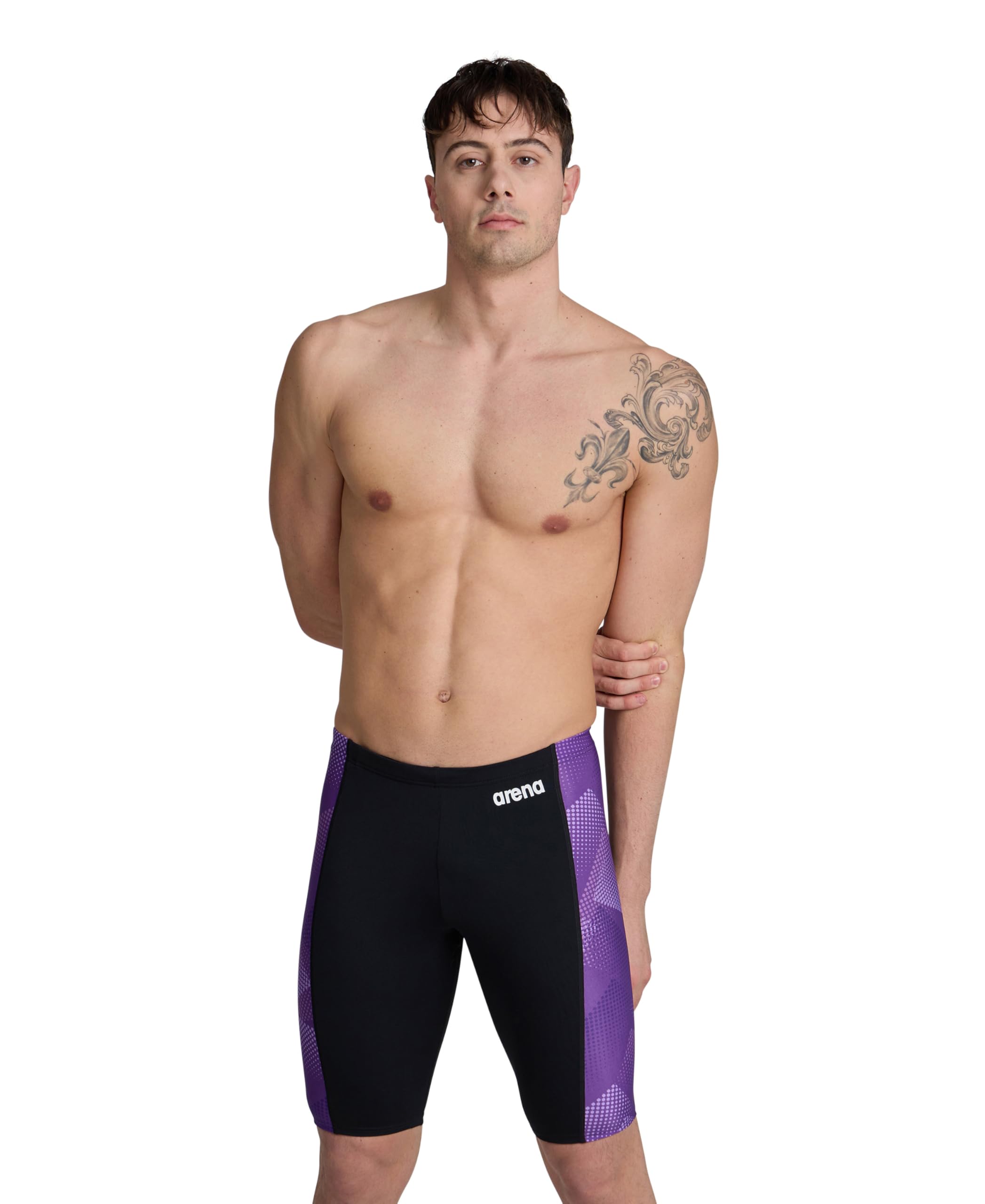 Arena Boys Black/Team Purple Performance ' Halftone Swim Jammer Athletic Swimwear Professional Swimsuit