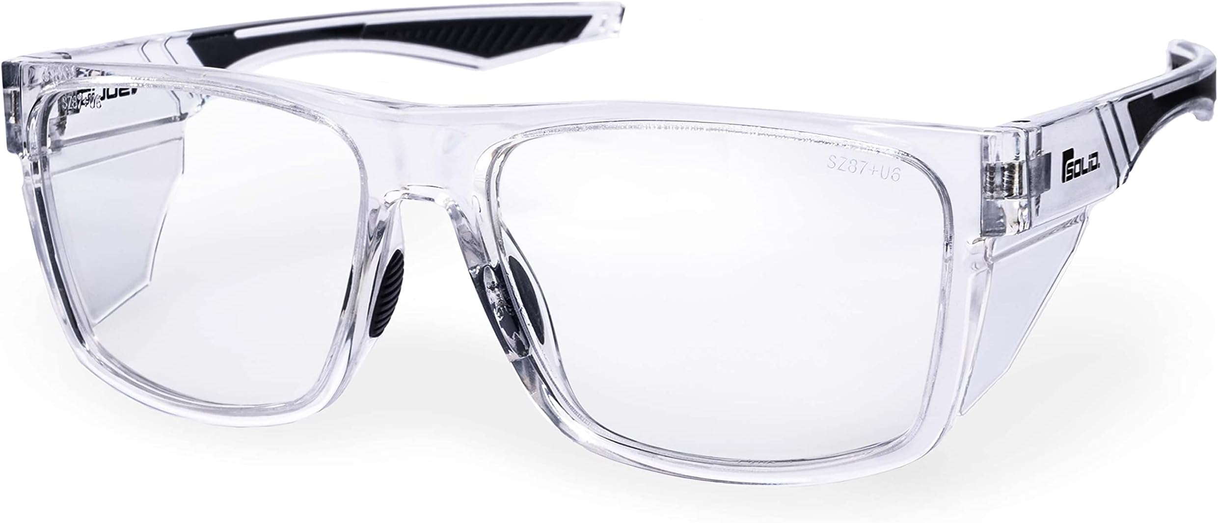 Solid. Safety Glasses For Men & Women w/ Side Extensions | Protective Eyewear Safety Goggles w/ Clear, Eye Protection Lens