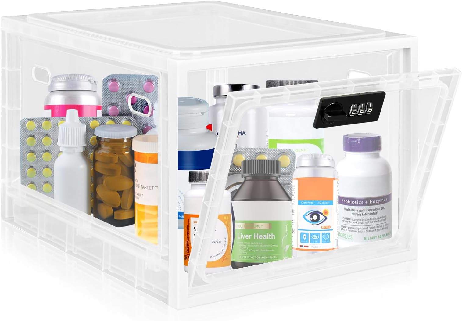 Medicine Lock Box for Safe Medication, Premium Material Lockable Storage Box Locking Organizer Bin with Combination Code for Fridge Food/Snacks/Phone/Tablet Jail/Home/Office Storage Lockers