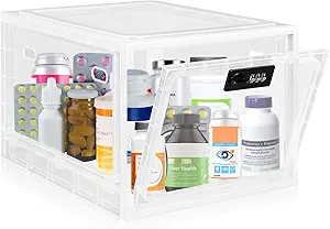 Medicine Lock Box with Combination Lock, 12.6L Storage Organizer in White