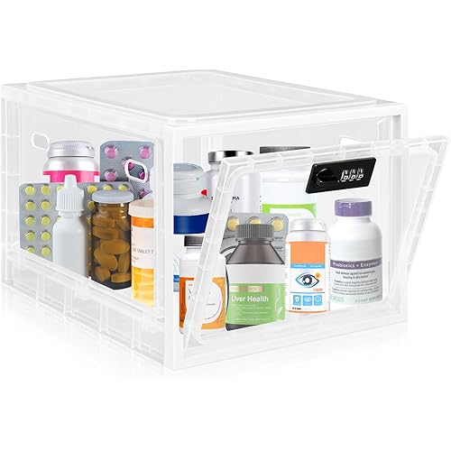Medicine Lock Box for Safe Medication, Premium Material Lockable Storage Box Locking Organizer Bin with Combination Code for Fridge Food/Snacks/Phone/Tablet Jail/Home/Office Storage Lockers