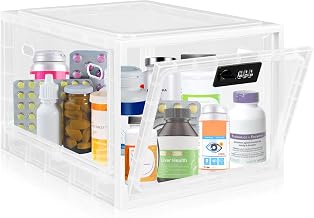 Gemaxvoled Lockable Code Safety Box - Clear Box for Medication, Phone & Snacks - BPA Free Material, 12.6 Litre, Stackable & Ventilated