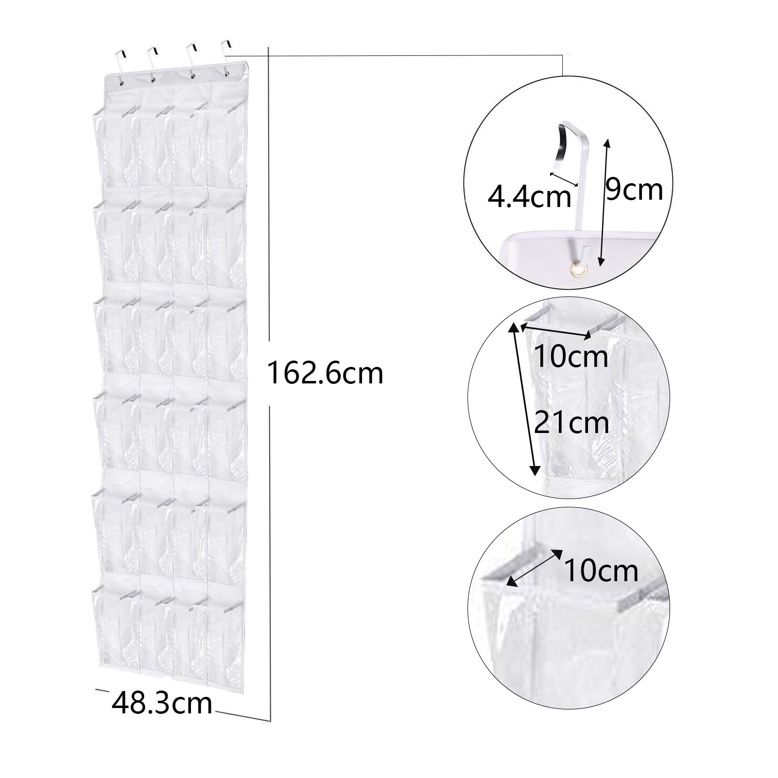 MaidMAX 24 kieszenie nad drzwiami do przechowywania butów, wiszący organizer, stojaki na buty, składana torba do przechowywania szafy z haczykami, 48,3 (cm) szer. x 162,6 cm (wys. x wys.),