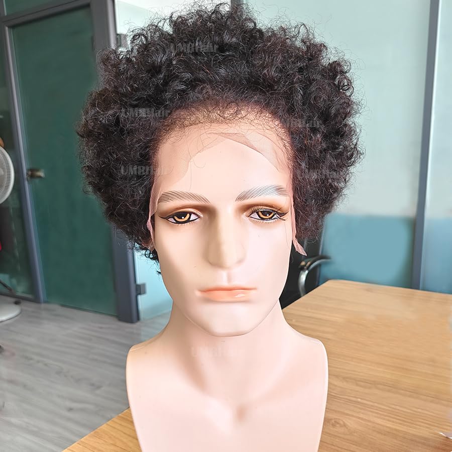 Mens 4C Edges Kinky Curly 13X6 Lace Front Wigs Human Hair for Man Spiral Curly Short Pixie Cut Deep Part Wig with Curly Edges Preplucked Natural Hairline Boy Cut 180density Mens 4C Edges Kinky Curly 13X6 Lace Front Wigs Human Hair for Man Spiral Curly Short Pixie Cut Deep Part Wig with Curly Edges Preplucked Natural Hairline Boy Cut 180density