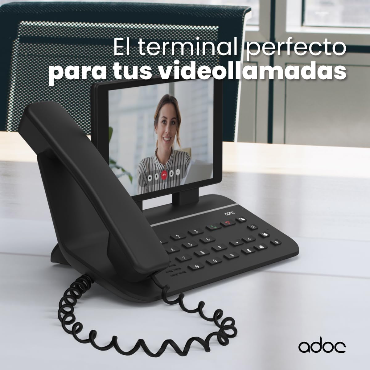 ADOC Telefon stacjonarny bez kabli, 4G D30, HD Voice, Volte, VoWiFi, Tablet wymienny 8", Android 10, Google GMS, Bateria 4000 mAh, Czarny.
