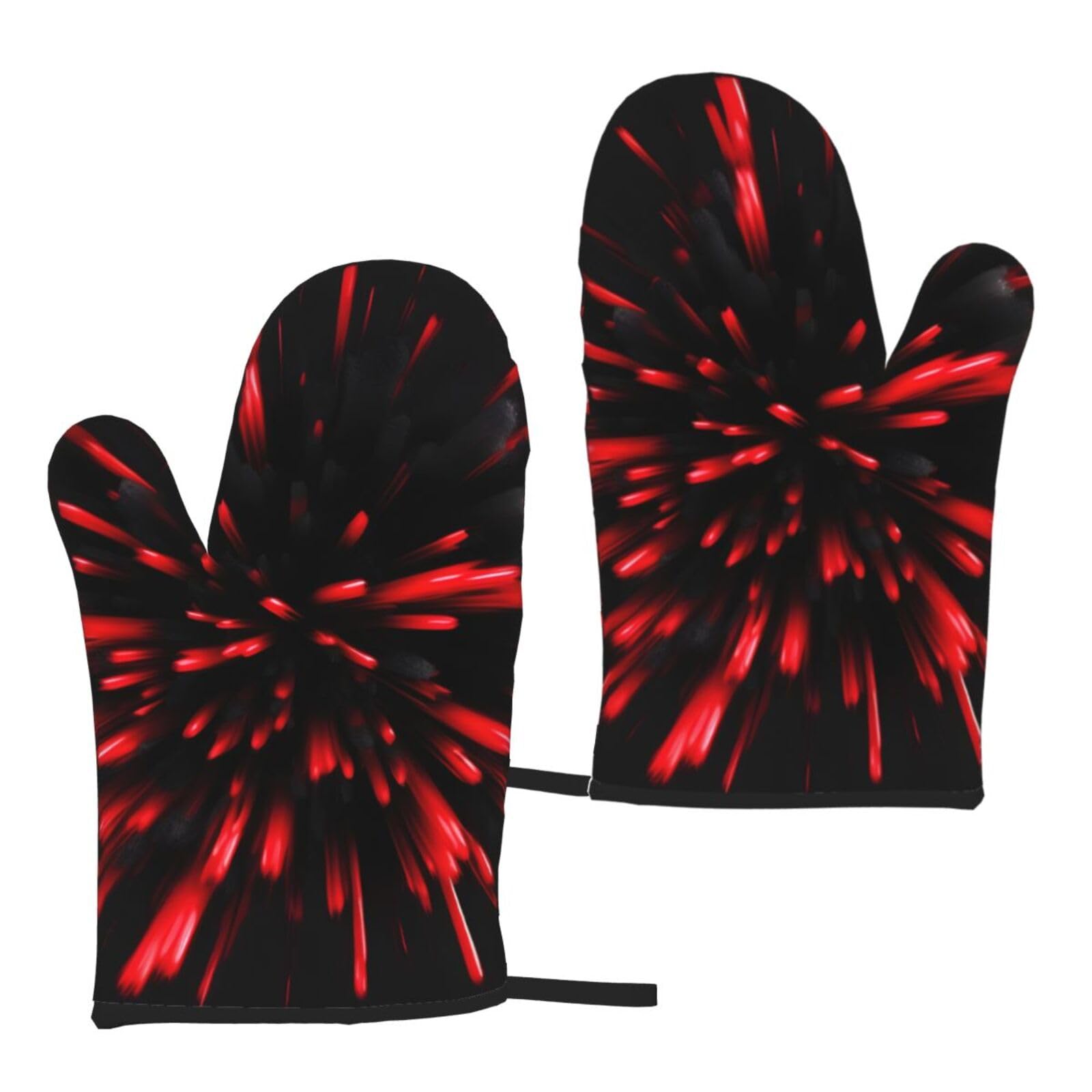 Explosion Burst Red And Black Print Heat Resistant Universal Fit Oven Microwave Gloves Home Cooking Baking Grilling