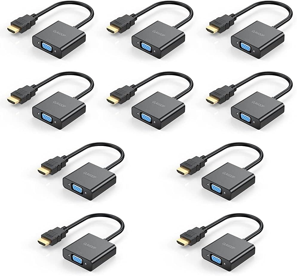 HDMI to VGA Adapter 10 Pack, HDMI to VGA Cable Adapter Male to Female Gold-Plated Unidirectional Converter Compatible for Computer, Desktop, Laptop, PC, Monitor, Projector, HDTV, Chromebook, Xbox