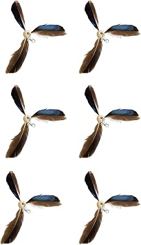 Faddare 6pcs Cat Wand Attachment, Spining Propeller Cat Toys, Cat Propeller Toy with Bell, Replacement Artificial Feather, Indoor Cat Toy, Cat Interactive ToyBrown