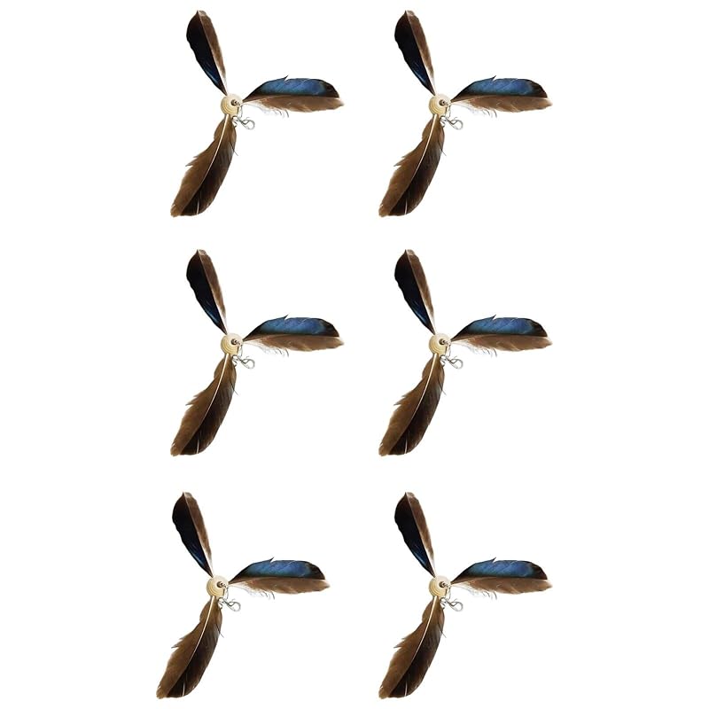 Brinquedo com penas para gatos Faddare com sino e mosquetão, marrom, pacote com 6 unidades