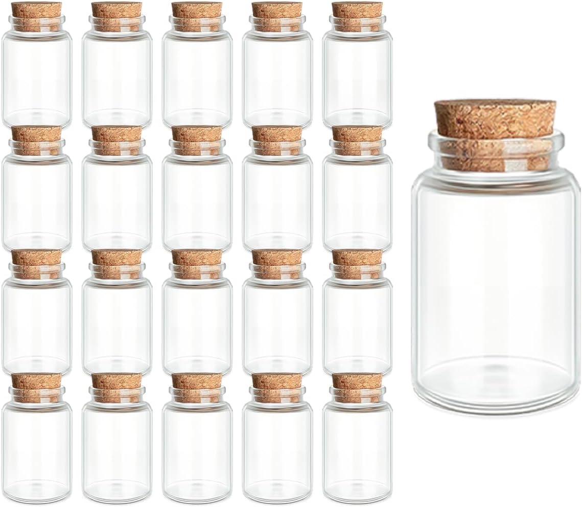 60-Pack 0.68 oz (20 ml) Glass Bottles with Cork Stoppers – for Spell Bottles, Spice Jars, DIY Party Favors, Travel Memories & Plant Propagation – Empty Recyclable Containers for Crafts, Kitchen,Décor