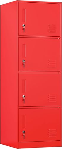Vista 20 de Taquillas de metal para empleados, armario de almacenamiento de oficina con 4 puertas, armario alto para empleados, escuela, oficina, hogar