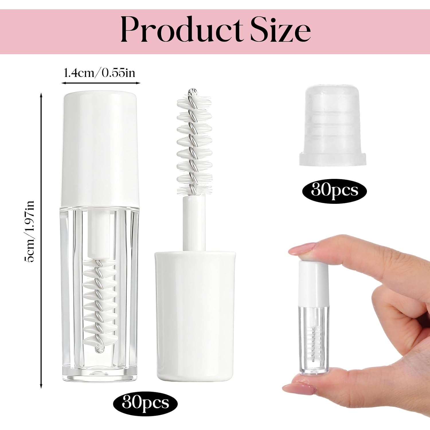 30 PCS 3ml Empty Mascara Tube, White Mini Mascara Tube and Wand, Small Lash Serum Container for Castor Oil