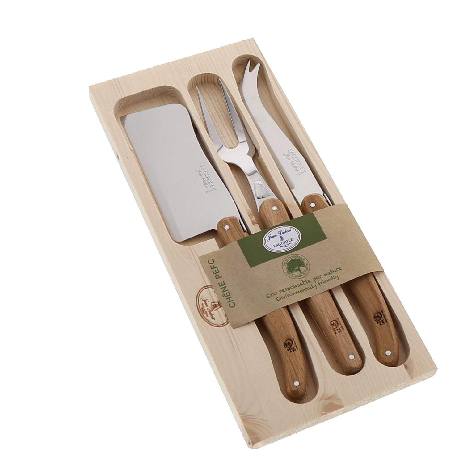 Laguiole Jean Dubost 97146 Käsemesser-Set in Holzkasten, 3-teilig, Natur
