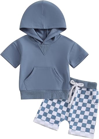 Toddler Baby Boy Summer Outfit Short Sleeve Hooded Stripes Top Casual Shorts Set Infant Newborn Clothes 6 12 18 24 Month
