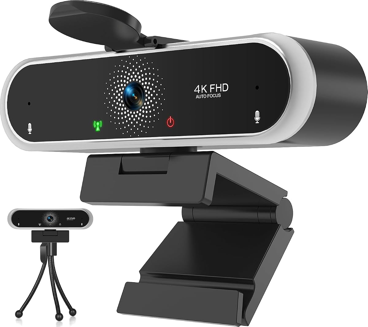Webcam 4K with Microphone & Privacy Cover for PC/Laptop, USB Computer Camera Plug & Play with Auto Light Correction for Video Calls, Live Streaming Gaming & Online Meetings