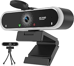 Webcam 4K with Microphone and Webcam Cover Plug and Play with Auto Light Correction for Laptop PC Desktop for Live Streaming Video Call Conference