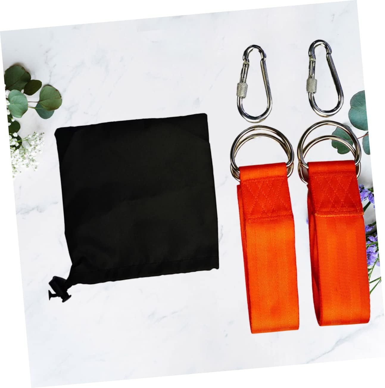 Hammock Tree Straps Set with Lock Carabiners and D Ring, Orange | Polyester and Stainless Steel, with Storage Bag, for Hiking and Tree Suspension