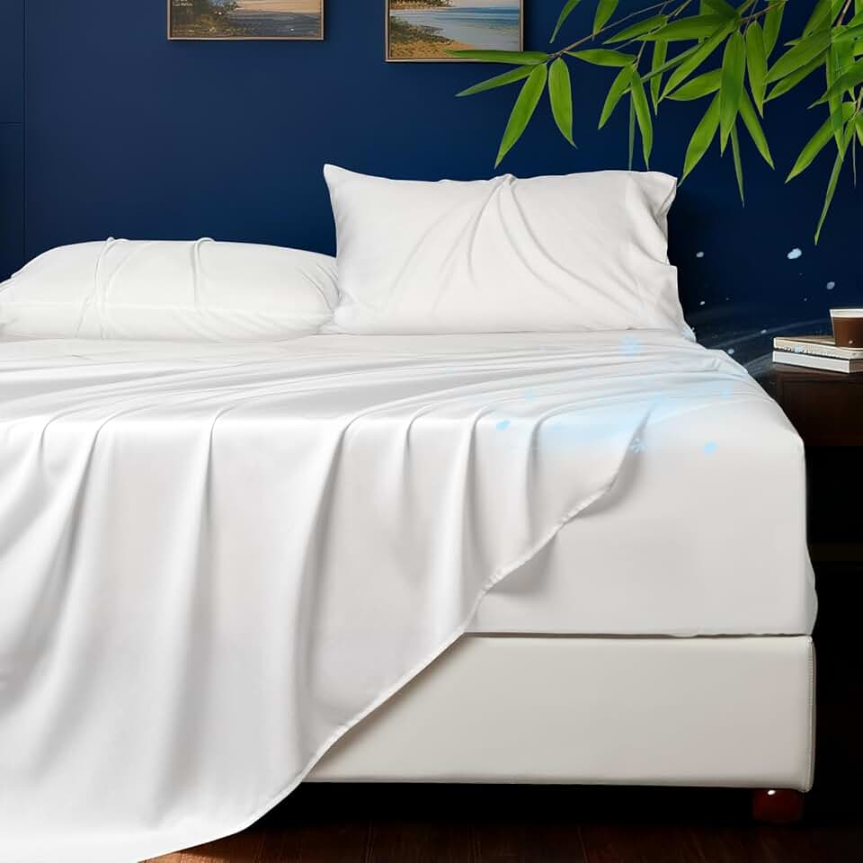 Cooling Sheets Queen – Rayon Derived from Bamboo, Silk Soft & Breathable, No Sweat Luxury Sheet Set, Extra Deep Pocket Queen Sheet