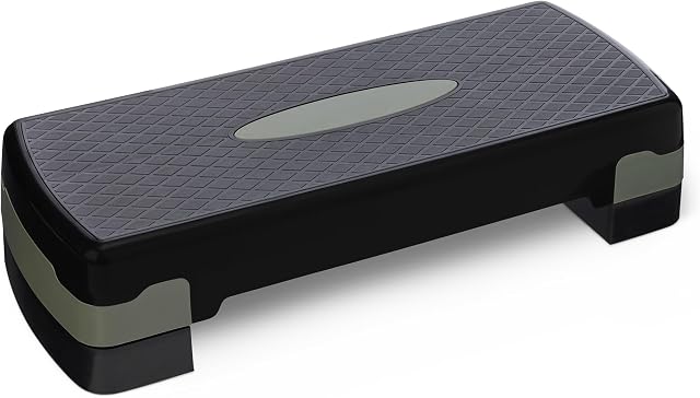 Amazon Basics Aerobic Exercise Step Platform, Adjustable Workout Stepper At Home, 68.58cm, Black/Grey